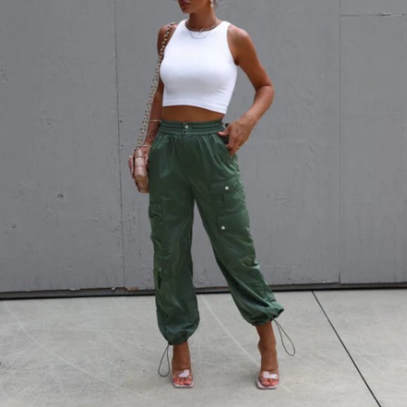 🆕 Vici Collection Derica Nylon Jogger Parachute Cargo Pants Olive Green Small - Picture 1 of 4